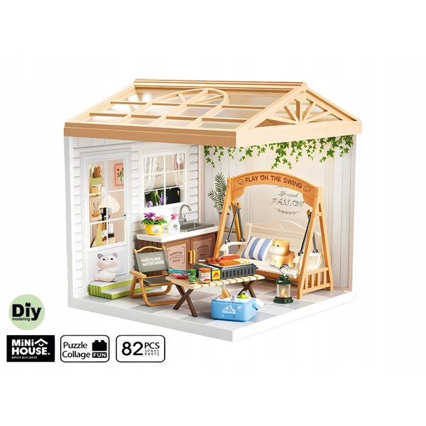 DIY Puppenhaus-Miniatur – Rustikaler Garten mit LED, 82 Teile