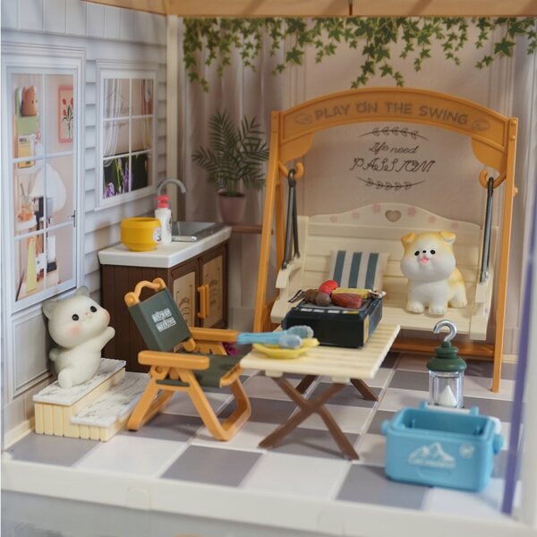 DIY Puppenhaus-Miniatur – Rustikaler Garten mit LED, 82 Teile