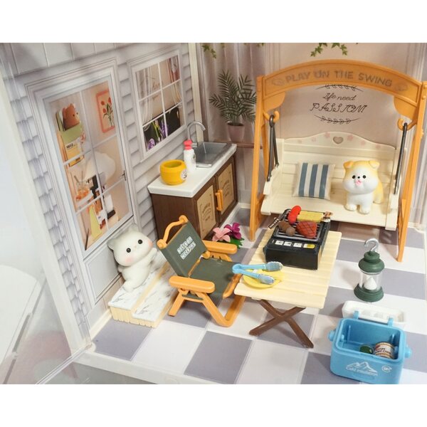 DIY Puppenhaus-Miniatur – Rustikaler Garten mit LED, 82 Teile