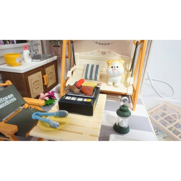 DIY Puppenhaus-Miniatur – Rustikaler Garten mit LED, 82 Teile