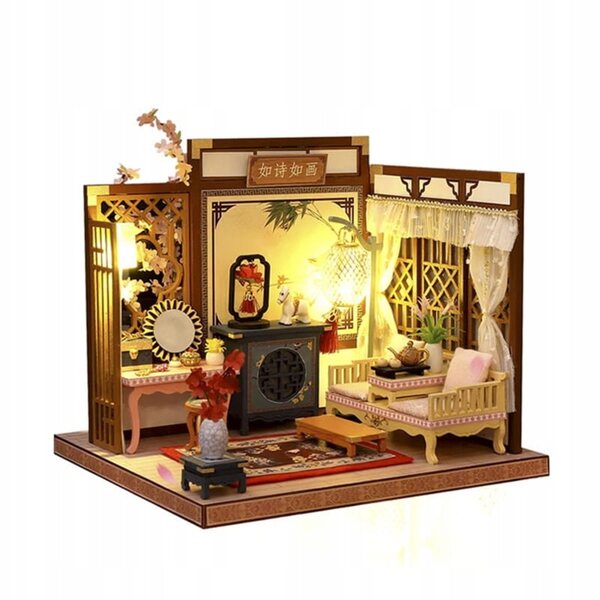Miniatura Casa Sala Relax Pomeridiana Asia con Luci LED e Dettagli Orientali