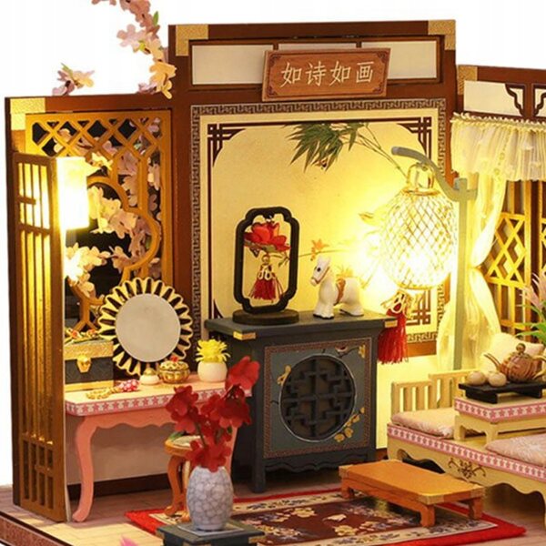 Miniatura Casa Sala Relax Pomeridiana Asia con Luci LED e Dettagli Orientali