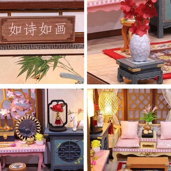 Miniatura Casa Sala Relax Pomeridiana Asia con Luci LED e Dettagli Orientali