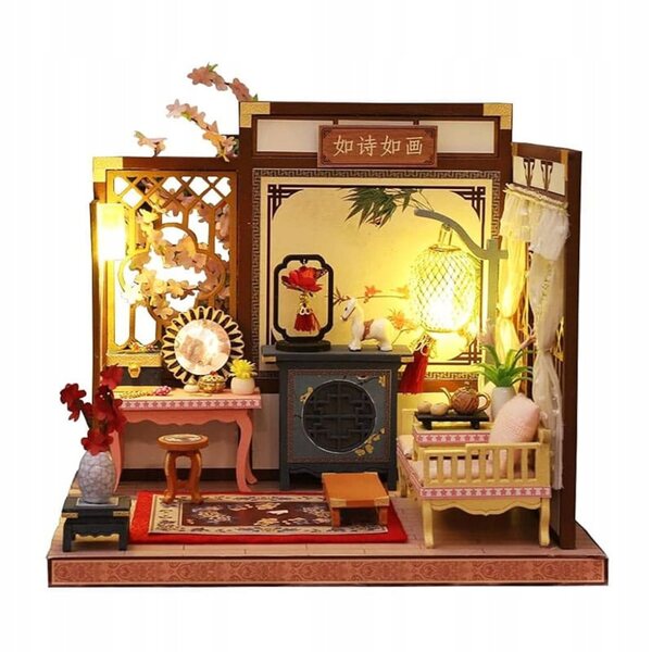 Miniatura Casa Sala Relax Pomeridiana Asia con Luci LED e Dettagli Orientali