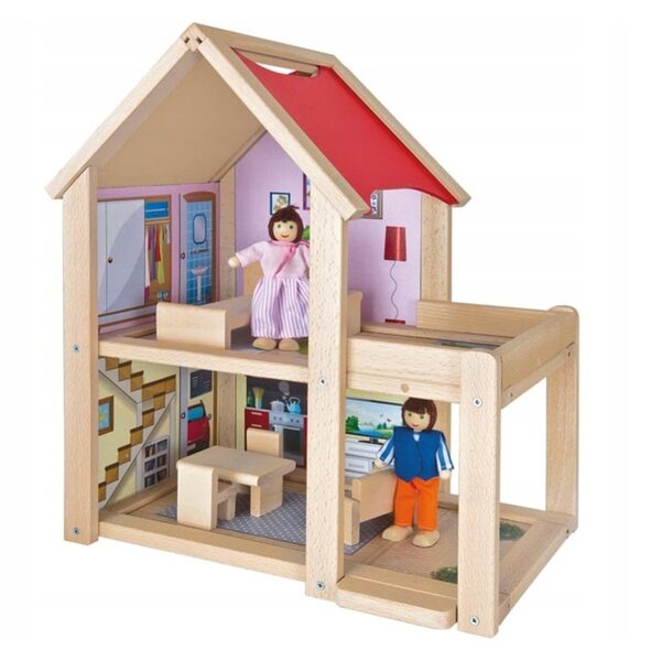 EICHHORN Casa delle Bambole in Legno 75x50x55 cm con Accessori e 2 Bambole