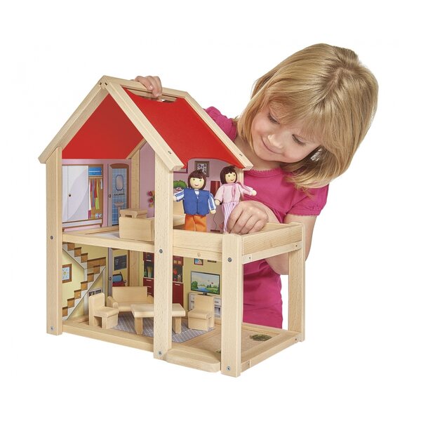 EICHHORN Casa delle Bambole in Legno 75x50x55 cm con Accessori e 2 Bambole