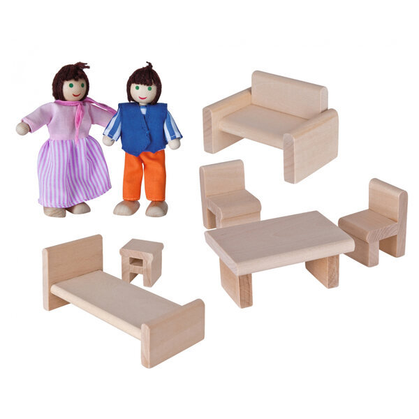 EICHHORN Casa delle Bambole in Legno 75x50x55 cm con Accessori e 2 Bambole