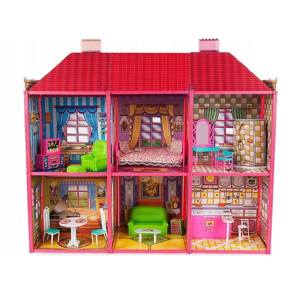 Großes Puppenhaus von Lean Toys, 130 Teile, mit 6 Zimmern und Möbeln inklusive