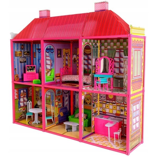 Großes Puppenhaus von Lean Toys, 130 Teile, mit 6 Zimmern und Möbeln inklusive