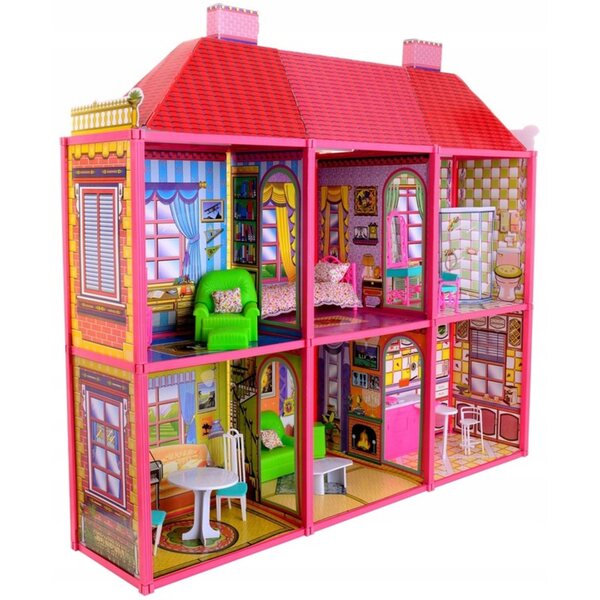 Großes Puppenhaus von Lean Toys, 130 Teile, mit 6 Zimmern und Möbeln inklusive