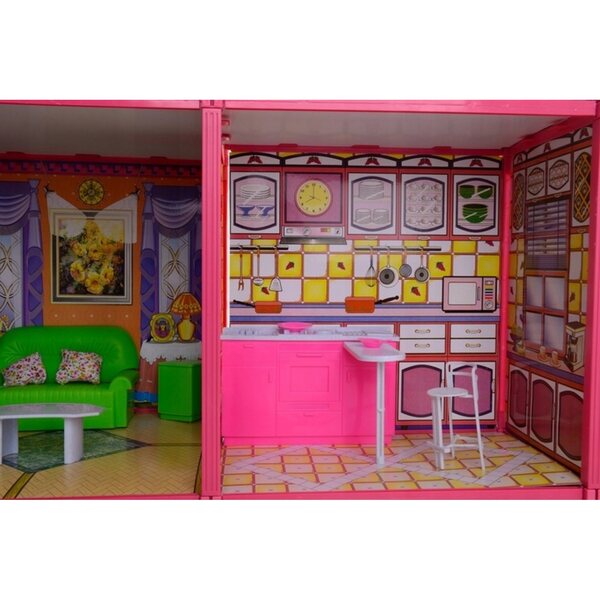 Großes Puppenhaus von Lean Toys, 130 Teile, mit 6 Zimmern und Möbeln inklusive
