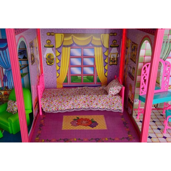 Großes Puppenhaus von Lean Toys, 130 Teile, mit 6 Zimmern und Möbeln inklusive