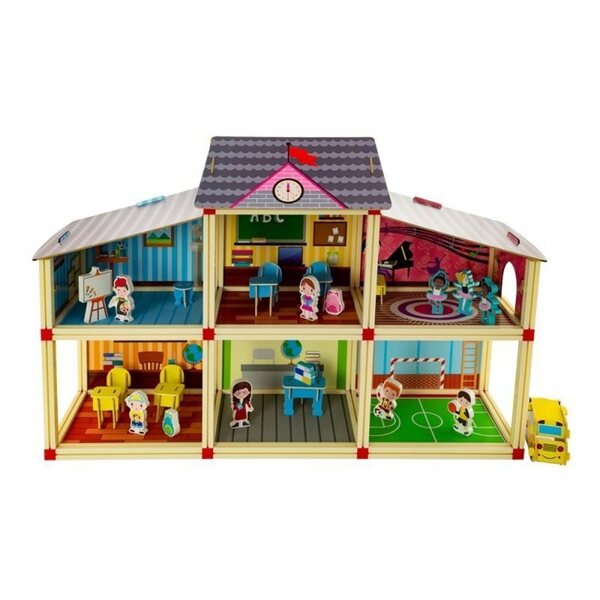 Casa delle bambole Scuola con mobili e figure in legno per bambini 2+ anni