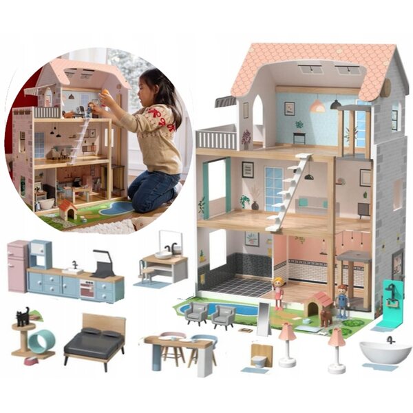 Mega großes Puppenhaus aus Holz mit Lichtern und Geräuschen, XXL für Kinder ab 3 Jahren