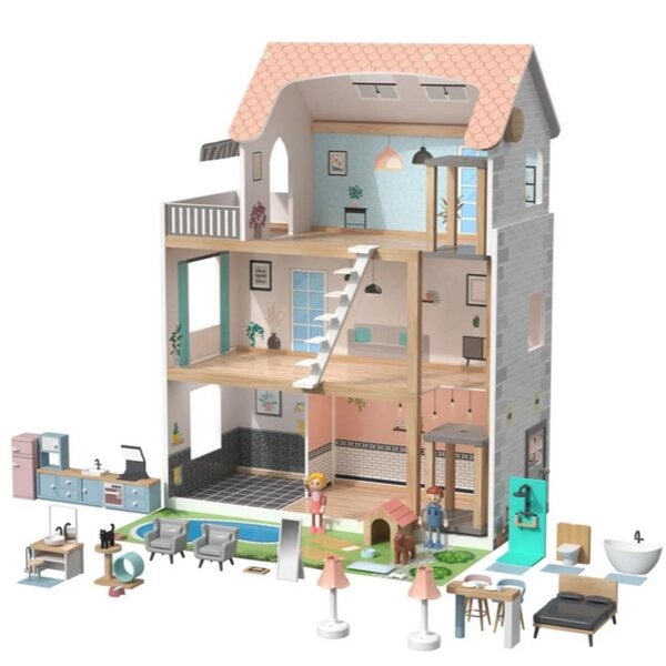 Mega großes Puppenhaus aus Holz mit Lichtern und Geräuschen, XXL für Kinder ab 3 Jahren