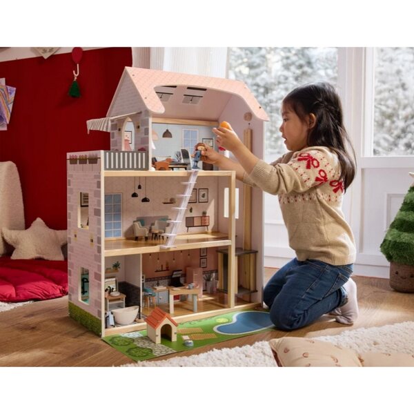 Mega großes Puppenhaus aus Holz mit Lichtern und Geräuschen, XXL für Kinder ab 3 Jahren