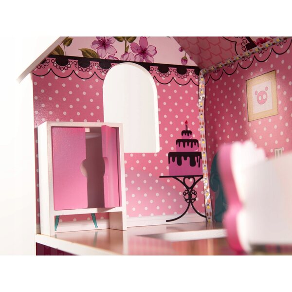 Casa delle bambole Pakamena 70 cm con arredi in legno e luci LED