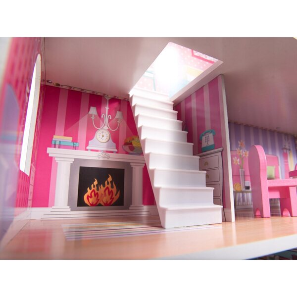 Casa delle bambole Pakamena 70 cm con arredi in legno e luci LED