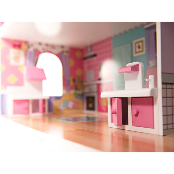 Casa delle bambole Pakamena 70 cm con arredi in legno e luci LED
