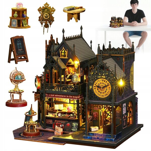 Grande Castello di Legno 3D con LED, Puzzle DIY, Set Creativo con Illuminazione Calda
