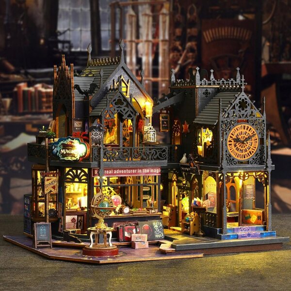 Grande Castello di Legno 3D con LED, Puzzle DIY, Set Creativo con Illuminazione Calda