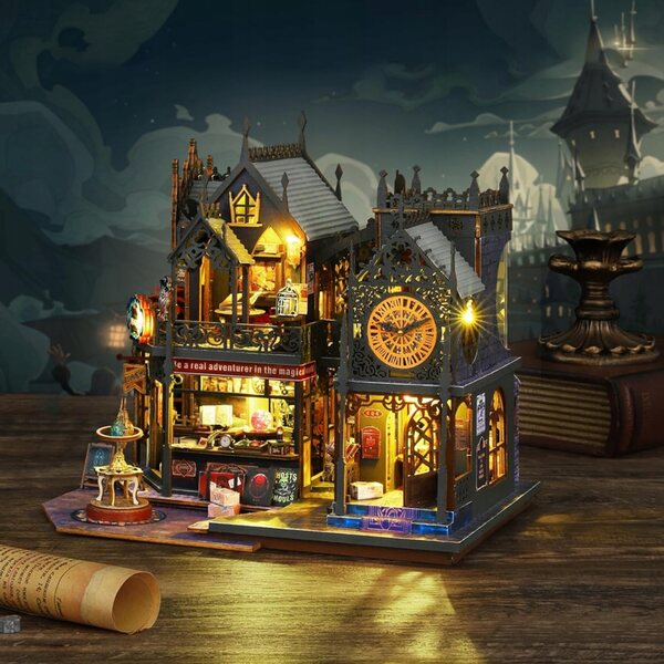 Grande Castello di Legno 3D con LED, Puzzle DIY, Set Creativo con Illuminazione Calda