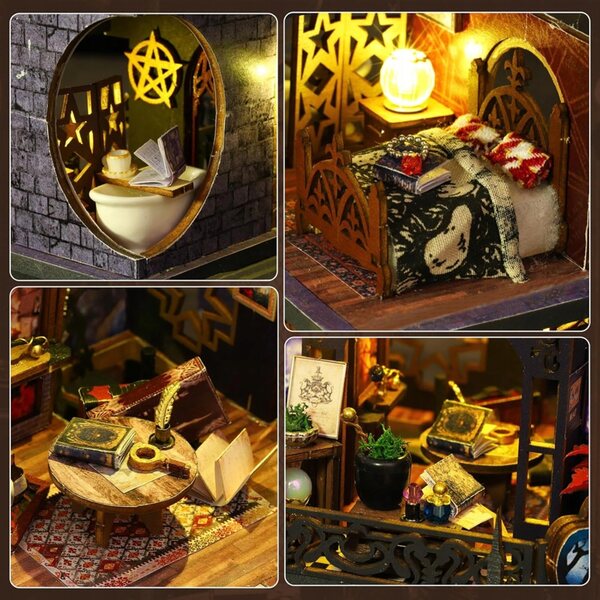 Grande Castello di Legno 3D con LED, Puzzle DIY, Set Creativo con Illuminazione Calda
