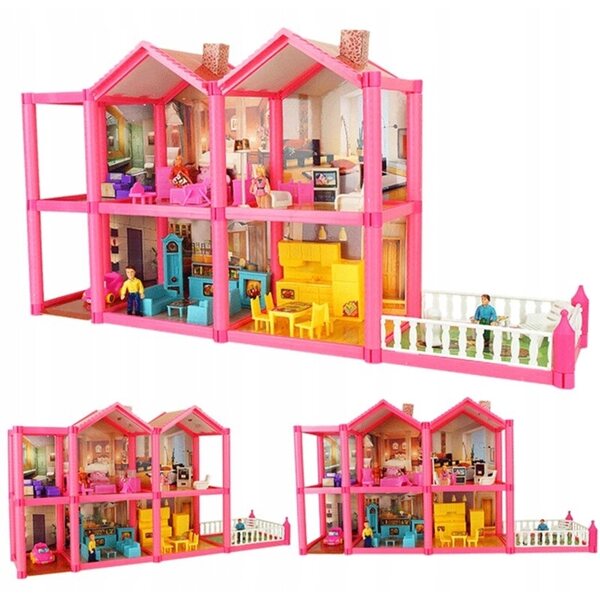 Casa delle bambole LandToys a 2 piani e 136 pezzi, set di montaggio rosa