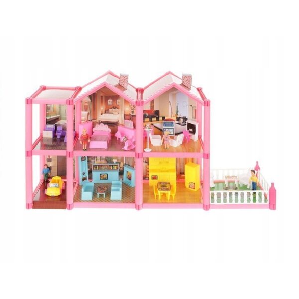 Casa delle bambole LandToys a 2 piani e 136 pezzi, set di montaggio rosa