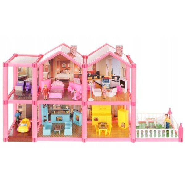 Casa delle bambole LandToys a 2 piani e 136 pezzi, set di montaggio rosa