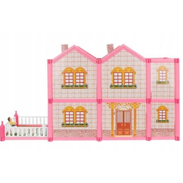 Casa delle bambole LandToys a 2 piani e 136 pezzi, set di montaggio rosa