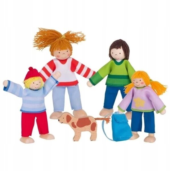 Goki set di laleczki in legno con vestiti in tessuto per casetta, famiglia