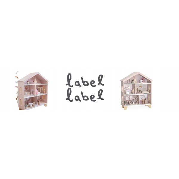Dolls House in legno rosa con arredi e personaggi - età 3+