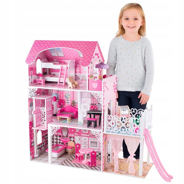 4iQ Celeste Group Puppenhaus aus Holz, 3 Etagen, mit Zubehör, 90 cm