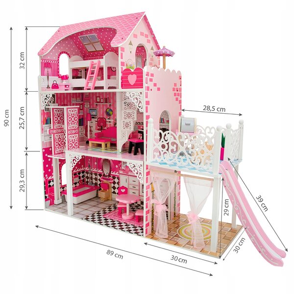 4iQ Celeste Group Puppenhaus aus Holz, 3 Etagen, mit Zubehör, 90 cm