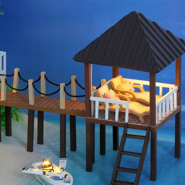 Habarri Puppenhaus aus Holz mit LED-Hintergrundbeleuchtung, 26,2 cm, für Kinder ab 7 Jahren