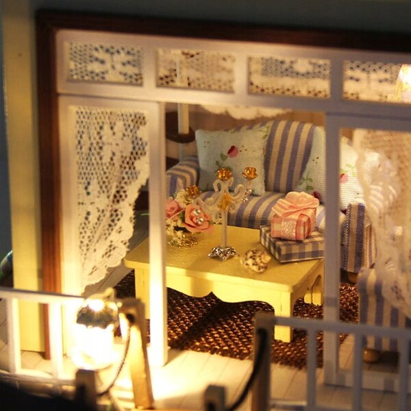 Habarri Puppenhaus aus Holz mit LED-Hintergrundbeleuchtung, 26,2 cm, für Kinder ab 7 Jahren