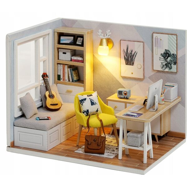 Miniatura Casa delle Bambole 1:32 in Legno con LED - Kit Fai da Te Sunshine