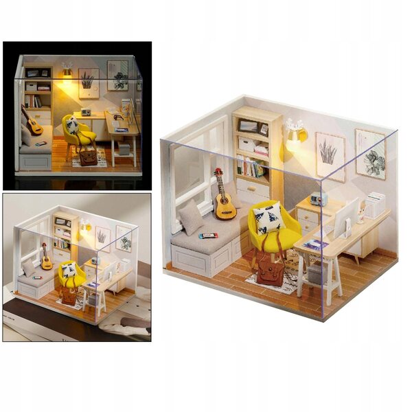 Miniatura Casa delle Bambole 1:32 in Legno con LED - Kit Fai da Te Sunshine