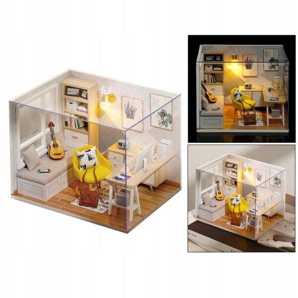 Miniatura Casa delle Bambole 1:32 in Legno con LED - Kit Fai da Te Sunshine