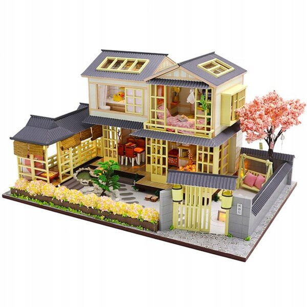 Dollhouse Habarri 01 in legno con luci LED, miniatura dettagliata 19 cm