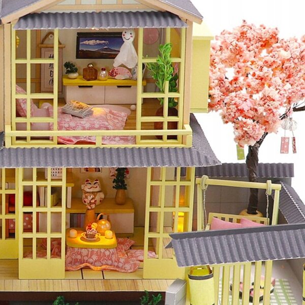 Dollhouse Habarri 01 in legno con luci LED, miniatura dettagliata 19 cm