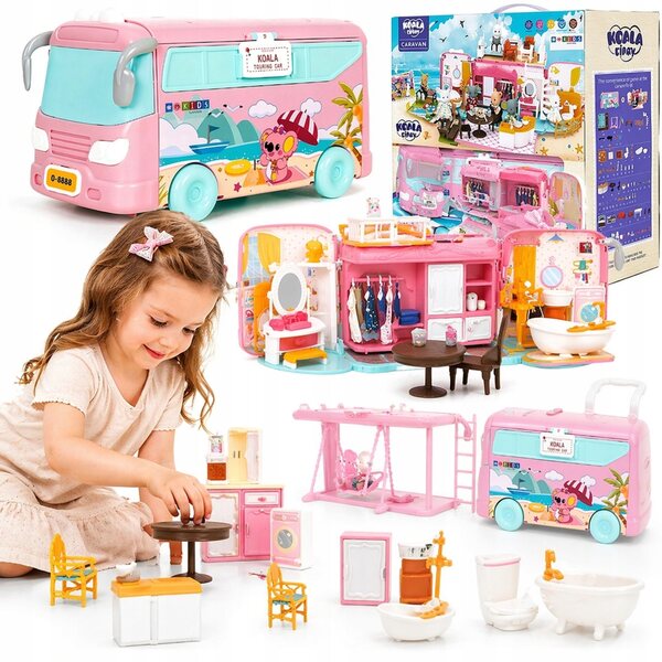 2in1 Puppenhaus faltbares Wohnmobil-Set mit Zubehör