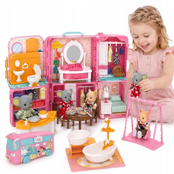 2in1 Puppenhaus faltbares Wohnmobil-Set mit Zubehör