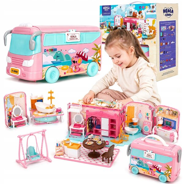 2in1 Puppenhaus faltbares Wohnmobil-Set mit Zubehör