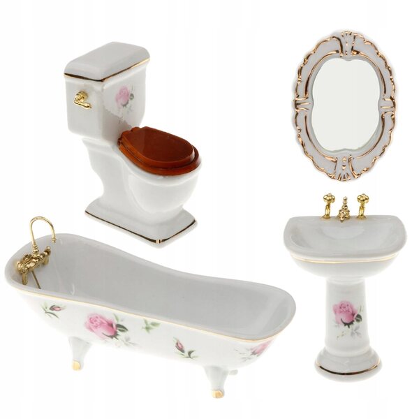 Set 4 Pezzi in Porcellana 1:12 Accessori Bagno per Casa delle Bambole