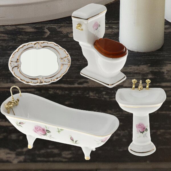 Set 4 Pezzi in Porcellana 1:12 Accessori Bagno per Casa delle Bambole