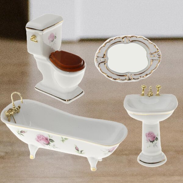 Set 4 Pezzi in Porcellana 1:12 Accessori Bagno per Casa delle Bambole