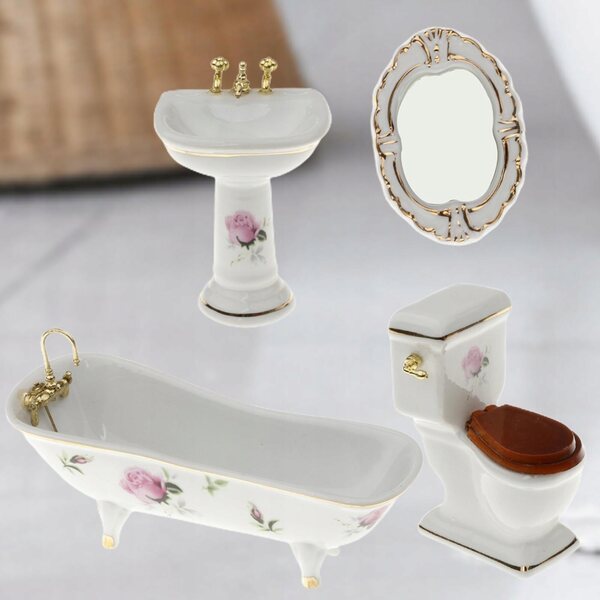 Set 4 Pezzi in Porcellana 1:12 Accessori Bagno per Casa delle Bambole