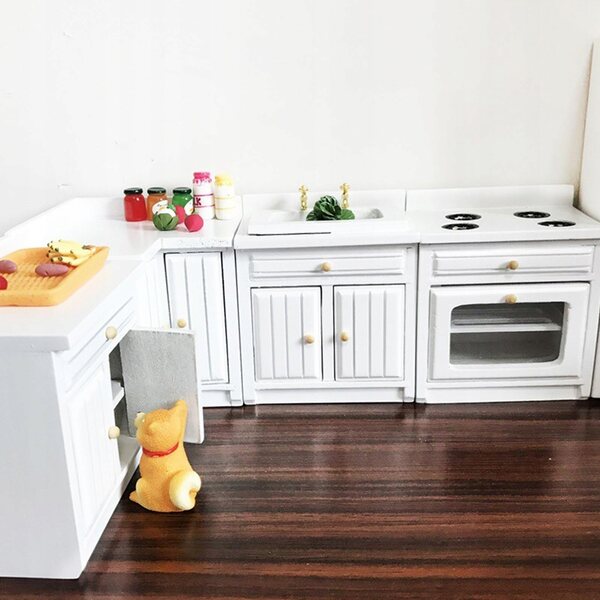 Küchenminiatur-Set 1:12 Puppenhaus aus modernem weißem Holz